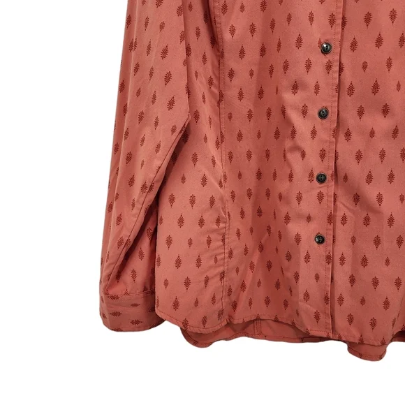 Orvis Women's Poly Stretch Printed Button Front Shirt Orange- L - Picture 4 of 8